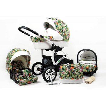 Lux4Kids barnvagn Jungle 3in1 megaset barnvagn bilbarnstol sportstol Banana Leaf 3in1 med babysäte