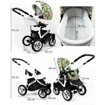 Lux4Kids pram Jungle 3in1 megaset buggy asiento de coche asiento de bebé asiento deportivo Mint Parrots 2en1 sin asiento de coche