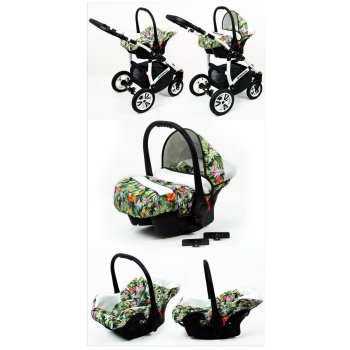 Lux4Kids pram Jungle 3in1 megaset stroller car seat baby seat sports seat Mint Parrots 2in1 without car seat
