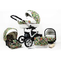 Lux4Kids barnvagn Jungle 3in1 megaset barnvagn bilbarnstol sportstol Mint Parrots 2in1 utan barnstol
