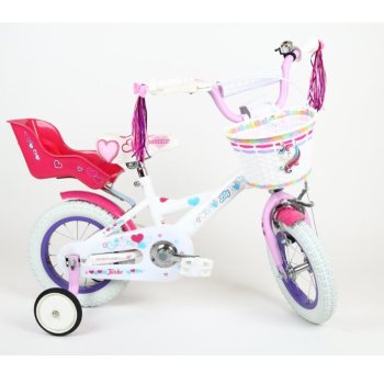 Bicicletta per bambini 12 pollici con barra di spinta e ruote di addestramento sedile della bambola e cestino Lily di Lux4Kids