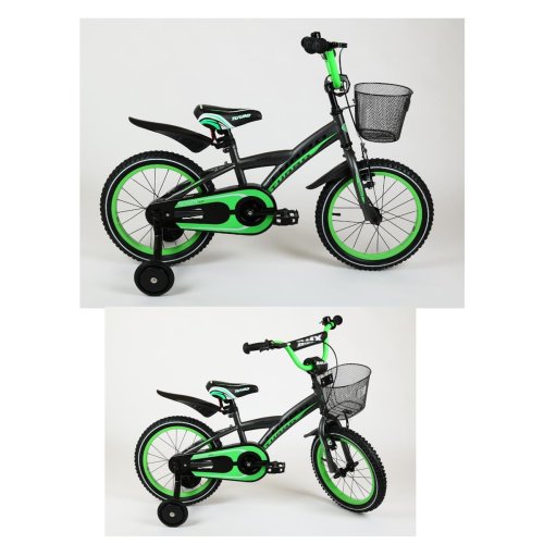 Bicicletta per bambini BMX 16 pollici Con ruote di formazione e barra di supporto Imparare ad andare in bicicletta senza paura da Lux4Kids Black Green 05
