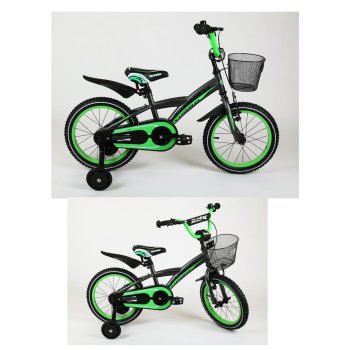 Kinderfahrrad BMX 16 Zoll Mit Stützrädern und Haltestange Fahrradfahren lernen ohne Angst by Lux4Kids Black Green 05