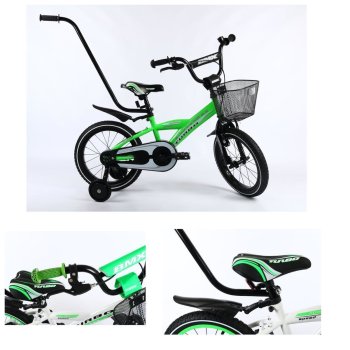 Vélo enfant BMX 16 pouces Avec roues stabilisatrices et barre de maintien Apprendre à faire du vélo sans peur by Lux4Kids Black Green 05