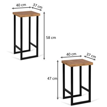 Stool bar stool in 58 cm and 47 cm steel and wood decor 120 Kg load capacity